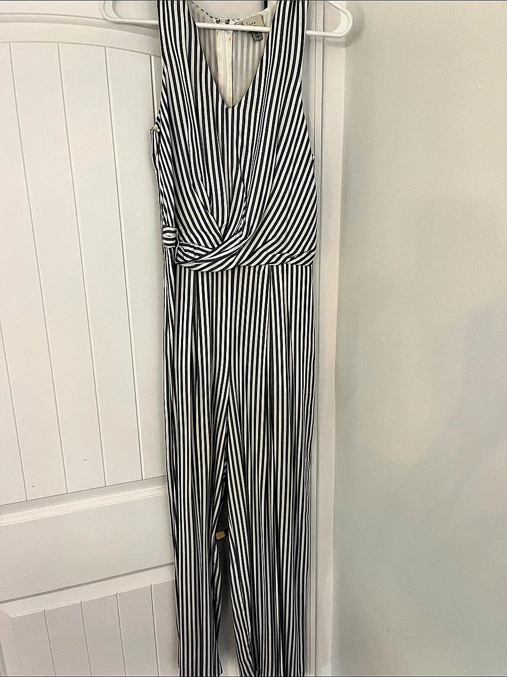 A New Day Striped Wrap-Front Jumpsuit Blue & White XS Like New